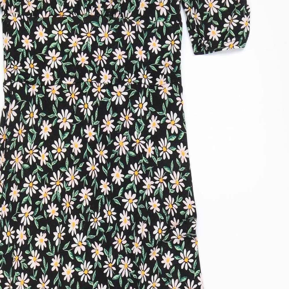 ASOS Womens Black Floral Viscose Maxi Size 10 V-Neck Pullover