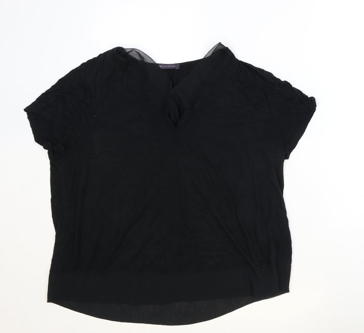 Marks and Spencer Womens Black Viscose Basic Blouse Size 16 V-Neck