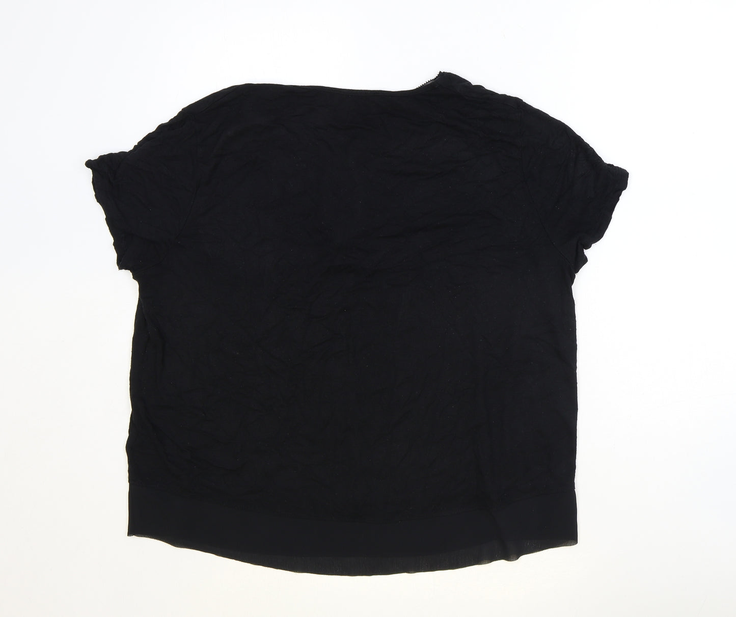 Marks and Spencer Womens Black Viscose Basic Blouse Size 16 V-Neck