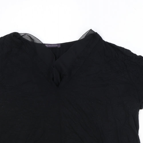Marks and Spencer Womens Black Viscose Basic Blouse Size 16 V-Neck