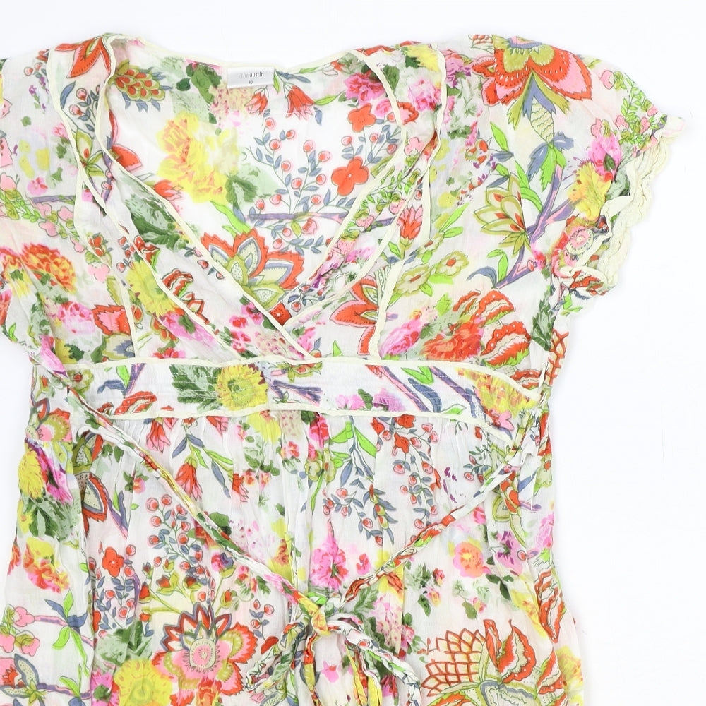 Ethel Austin Womens Multicoloured Geometric 100% Cotton A-Line Size 10 V-Neck Pullover