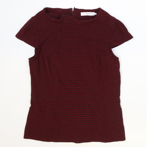 John Lewis Womens Red Geometric Polyester Basic Blouse Size 14 Boat Neck