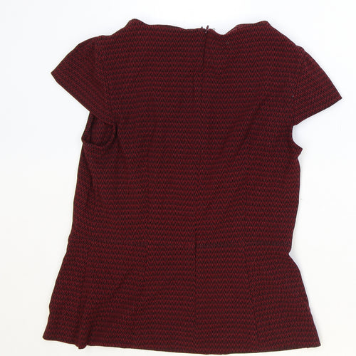 John Lewis Womens Red Geometric Polyester Basic Blouse Size 14 Boat Neck