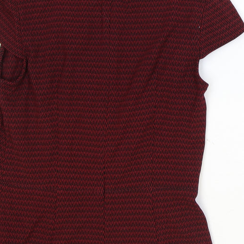 John Lewis Womens Red Geometric Polyester Basic Blouse Size 14 Boat Neck