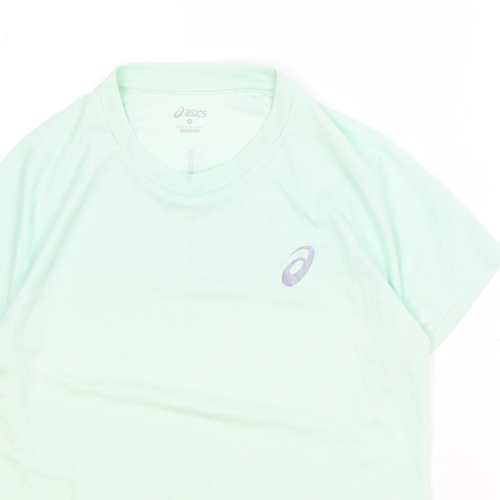 ASICS Mens Green Polyester T-Shirt Size M Round Neck