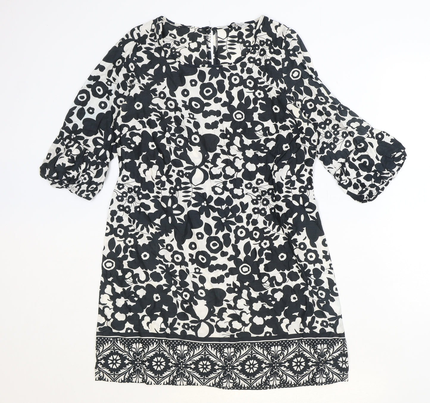Atmosphere Womens Black Floral 100% Cotton A-Line Size 12 Scoop Neck Button