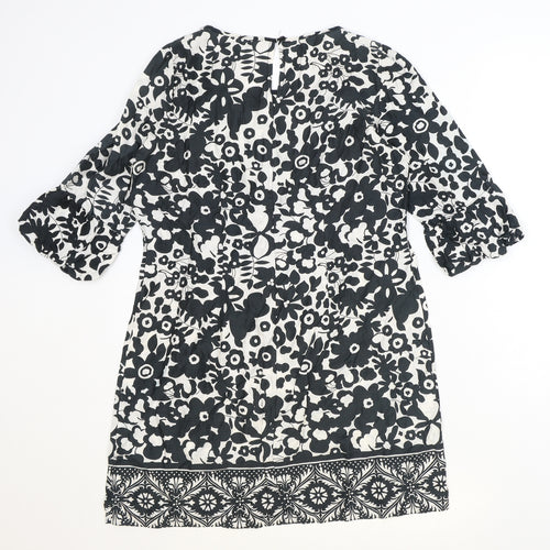 Atmosphere Womens Black Floral 100% Cotton A-Line Size 12 Scoop Neck Button