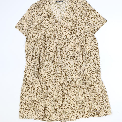 SheIn Womens Brown Geometric Polyester Shift Size M V-Neck Pullover - Drop Hem