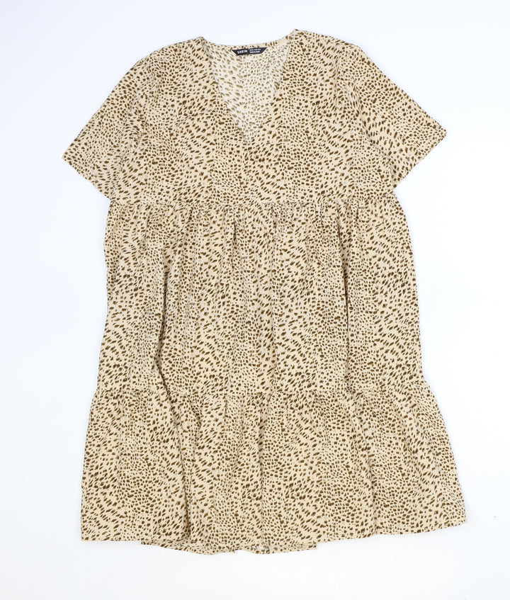 SheIn Womens Brown Geometric Polyester Shift Size M V-Neck Pullover - Drop Hem