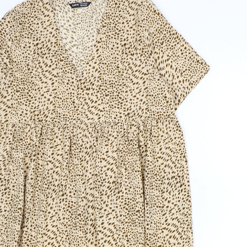 SheIn Womens Brown Geometric Polyester Shift Size M V-Neck Pullover - Drop Hem