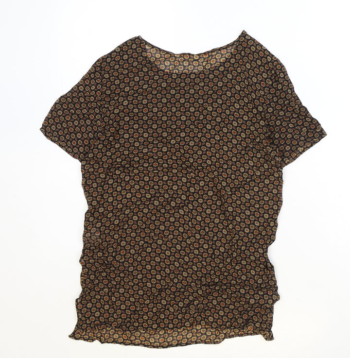 Marks and Spencer Womens Black Geometric Viscose Basic T-Shirt Size 8 Scoop Neck