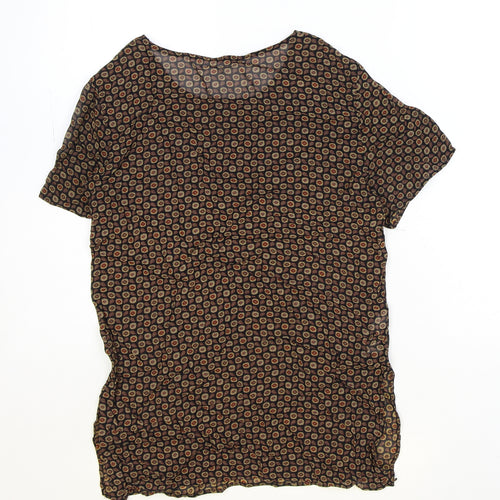 Marks and Spencer Womens Black Geometric Viscose Basic T-Shirt Size 8 Scoop Neck