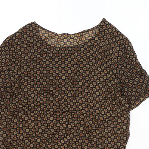 Marks and Spencer Womens Black Geometric Viscose Basic T-Shirt Size 8 Scoop Neck