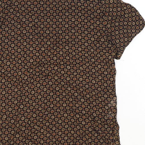 Marks and Spencer Womens Black Geometric Viscose Basic T-Shirt Size 8 Scoop Neck