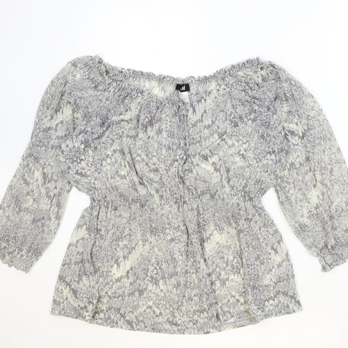 H&M Womens Grey Geometric Polyester Basic Blouse Size S Boat Neck - Peplum
