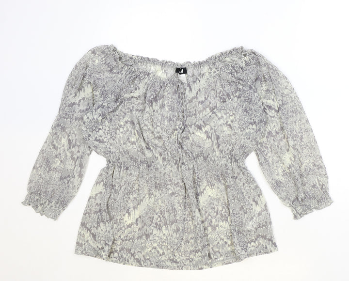 H&M Womens Grey Geometric Polyester Basic Blouse Size S Boat Neck - Peplum
