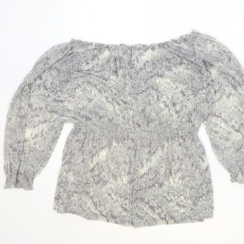 H&M Womens Grey Geometric Polyester Basic Blouse Size S Boat Neck - Peplum
