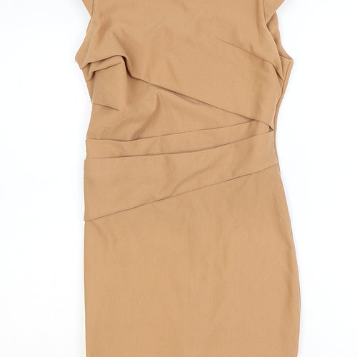 Topshop Womens Brown Polyester A-Line Size 8 Round Neck Zip