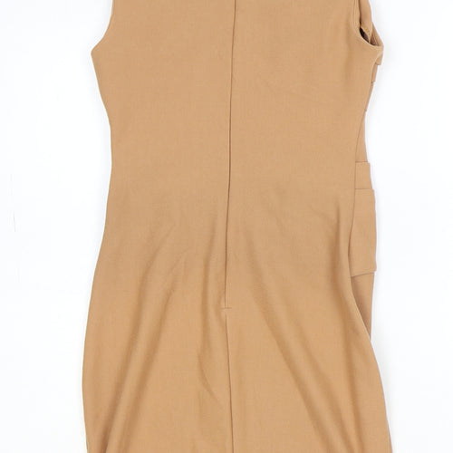 Topshop Womens Brown Polyester A-Line Size 8 Round Neck Zip