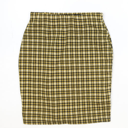 New Look Womens Yellow Plaid Polyester Straight & Pencil Skirt Size 6