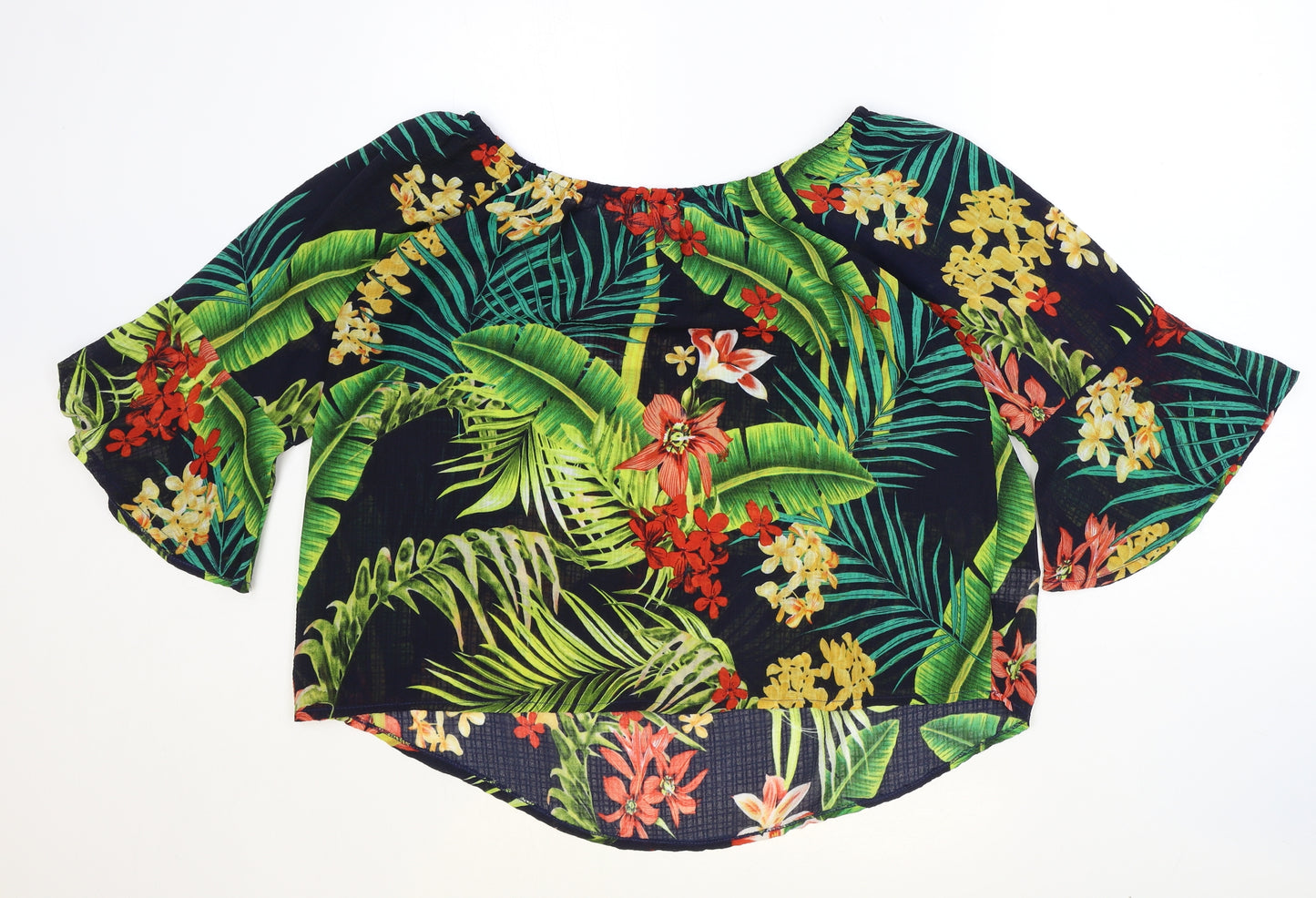 Preworn Womens Multicoloured Geometric Polyester Basic Blouse Size 14 Boat Neck