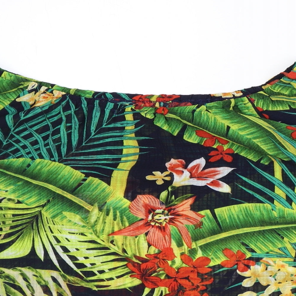 Preworn Womens Multicoloured Geometric Polyester Basic Blouse Size 14 Boat Neck