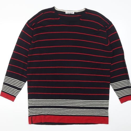 Windsor Womens Blue Round Neck Striped Acrylic Pullover Jumper Size L
