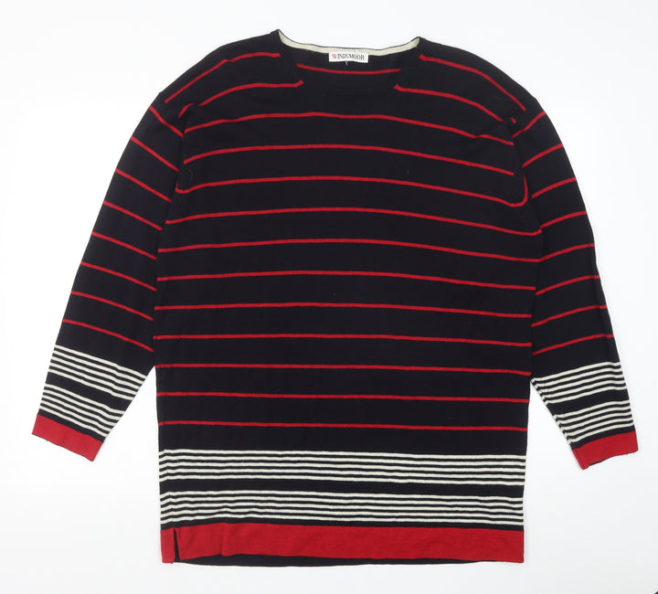 Windsor Womens Blue Round Neck Striped Acrylic Pullover Jumper Size L
