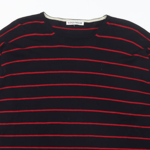 Windsor Womens Blue Round Neck Striped Acrylic Pullover Jumper Size L