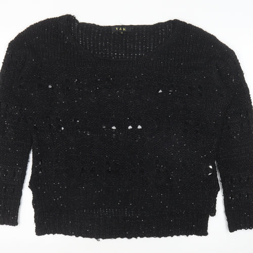 V & K Womens Black Round Neck Polyester Pullover Jumper Size 10