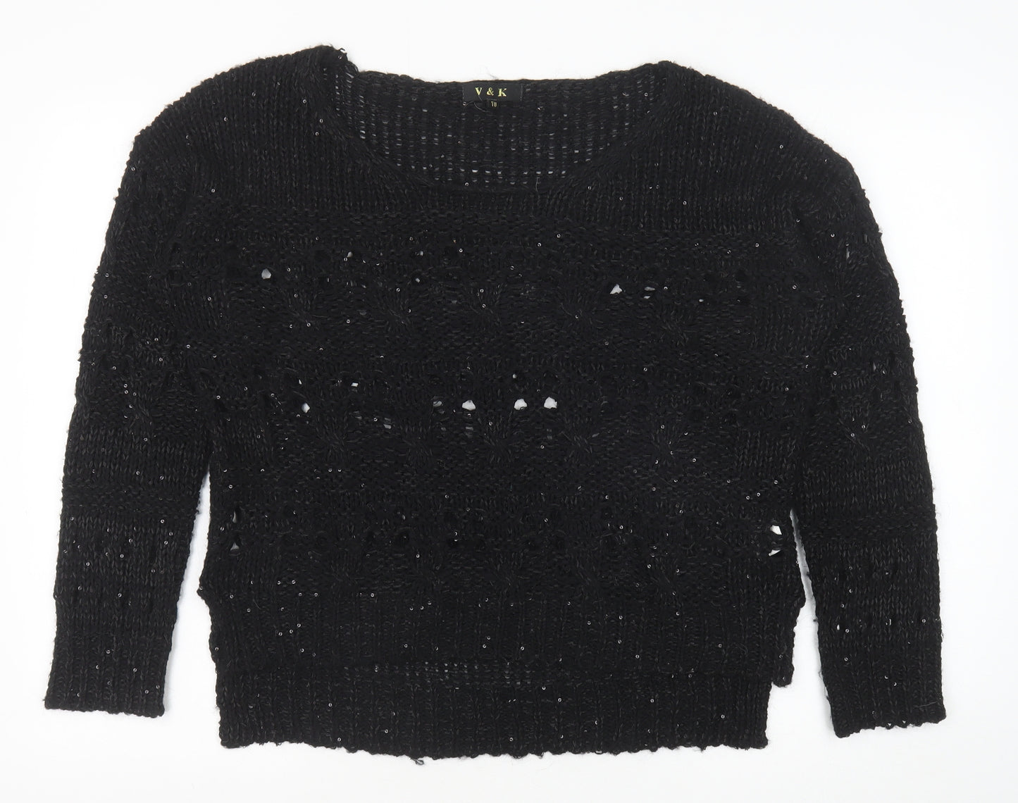 V & K Womens Black Round Neck Polyester Pullover Jumper Size 10