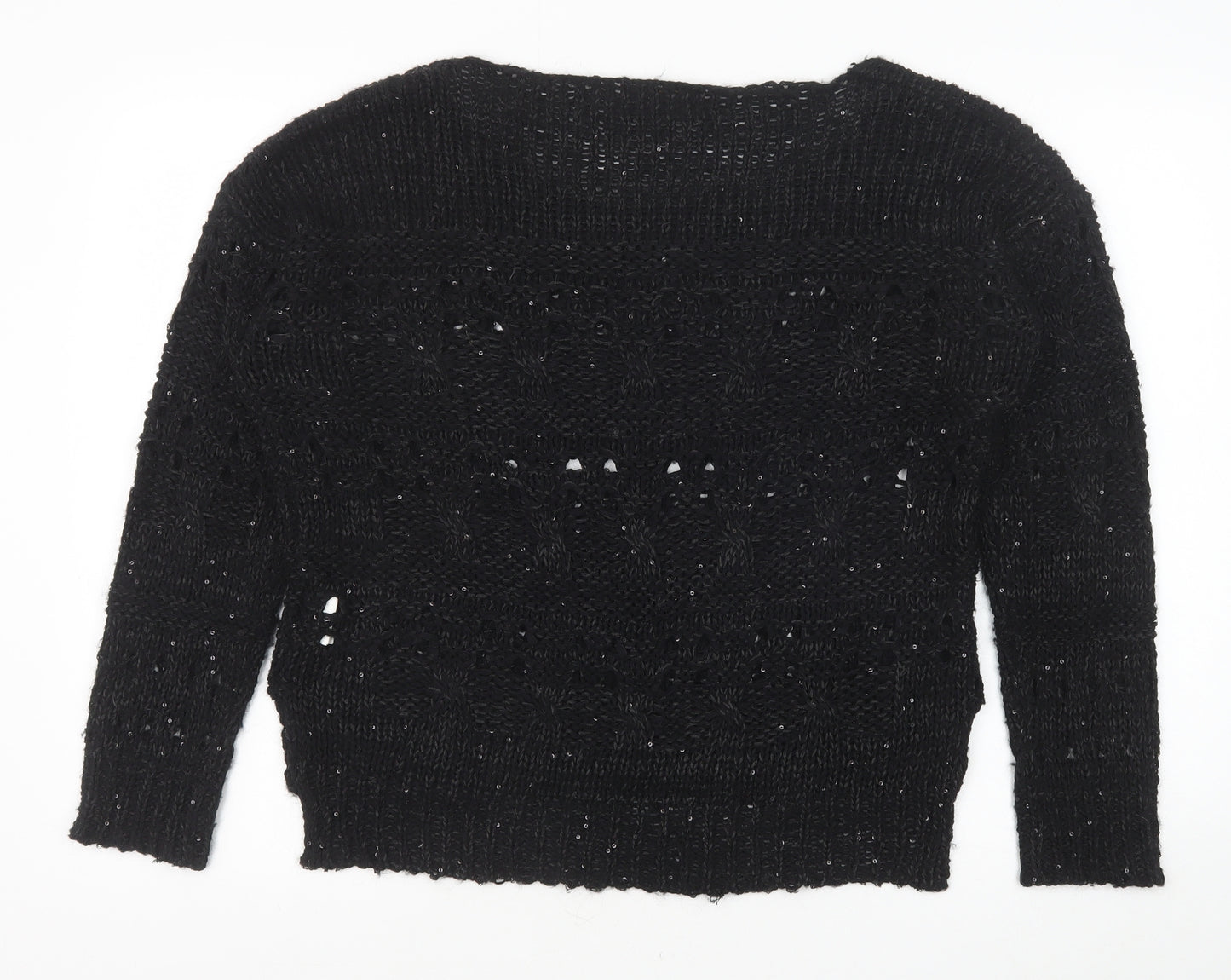 V & K Womens Black Round Neck Polyester Pullover Jumper Size 10