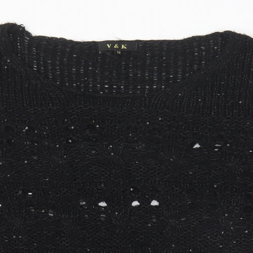 V & K Womens Black Round Neck Polyester Pullover Jumper Size 10