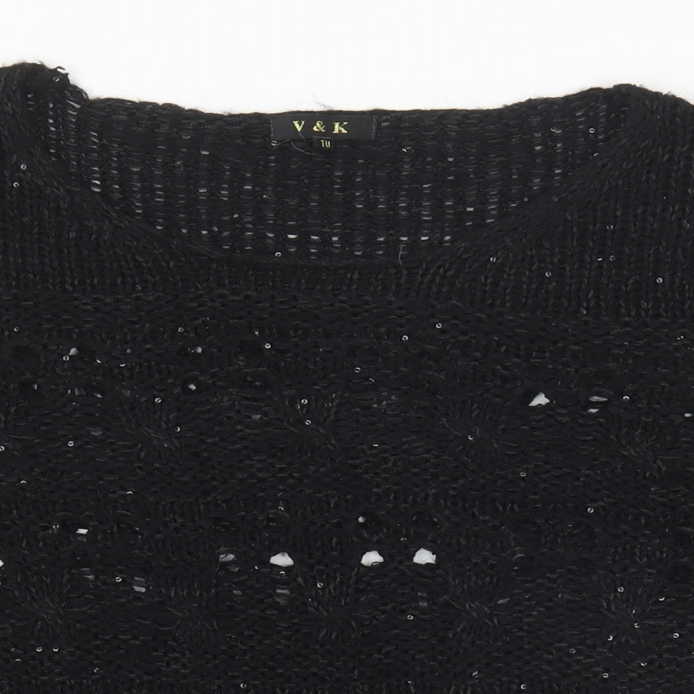 V & K Womens Black Round Neck Polyester Pullover Jumper Size 10