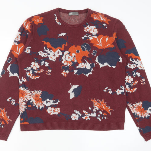 ASOS Womens Red Round Neck Floral Cotton Pullover Jumper Size L