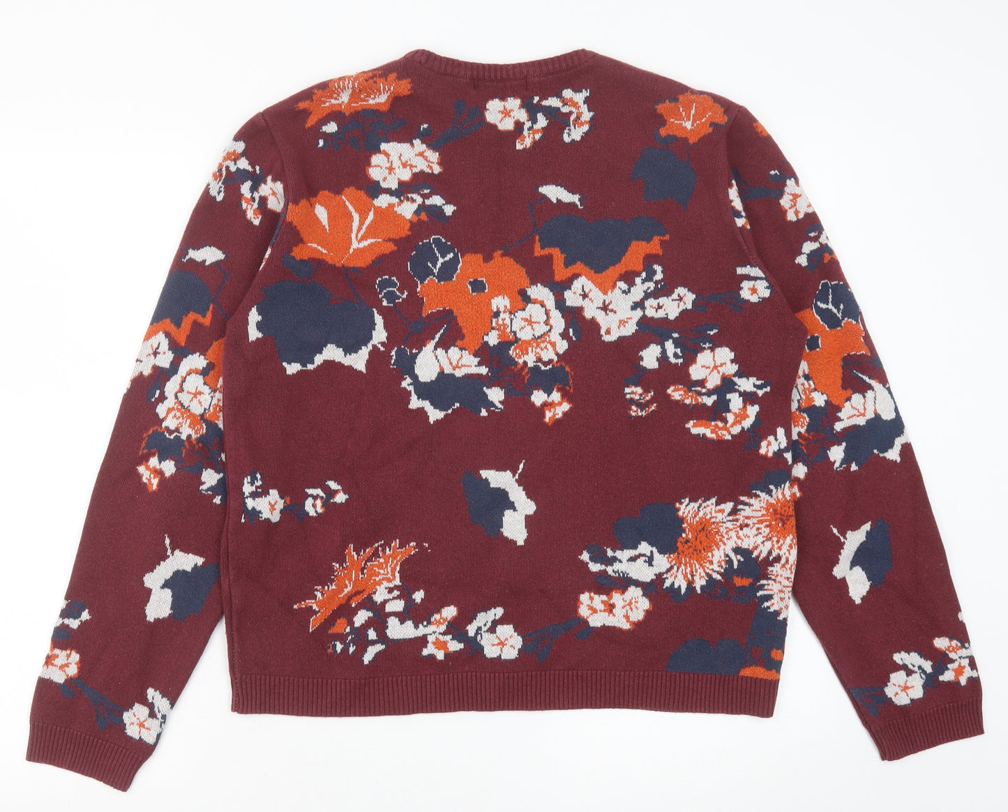 ASOS Womens Red Round Neck Floral Cotton Pullover Jumper Size L