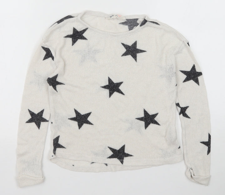 H&M Girls White Scoop Neck Geometric Viscose Pullover Jumper Size 9-10 Years Pullover - Stars
