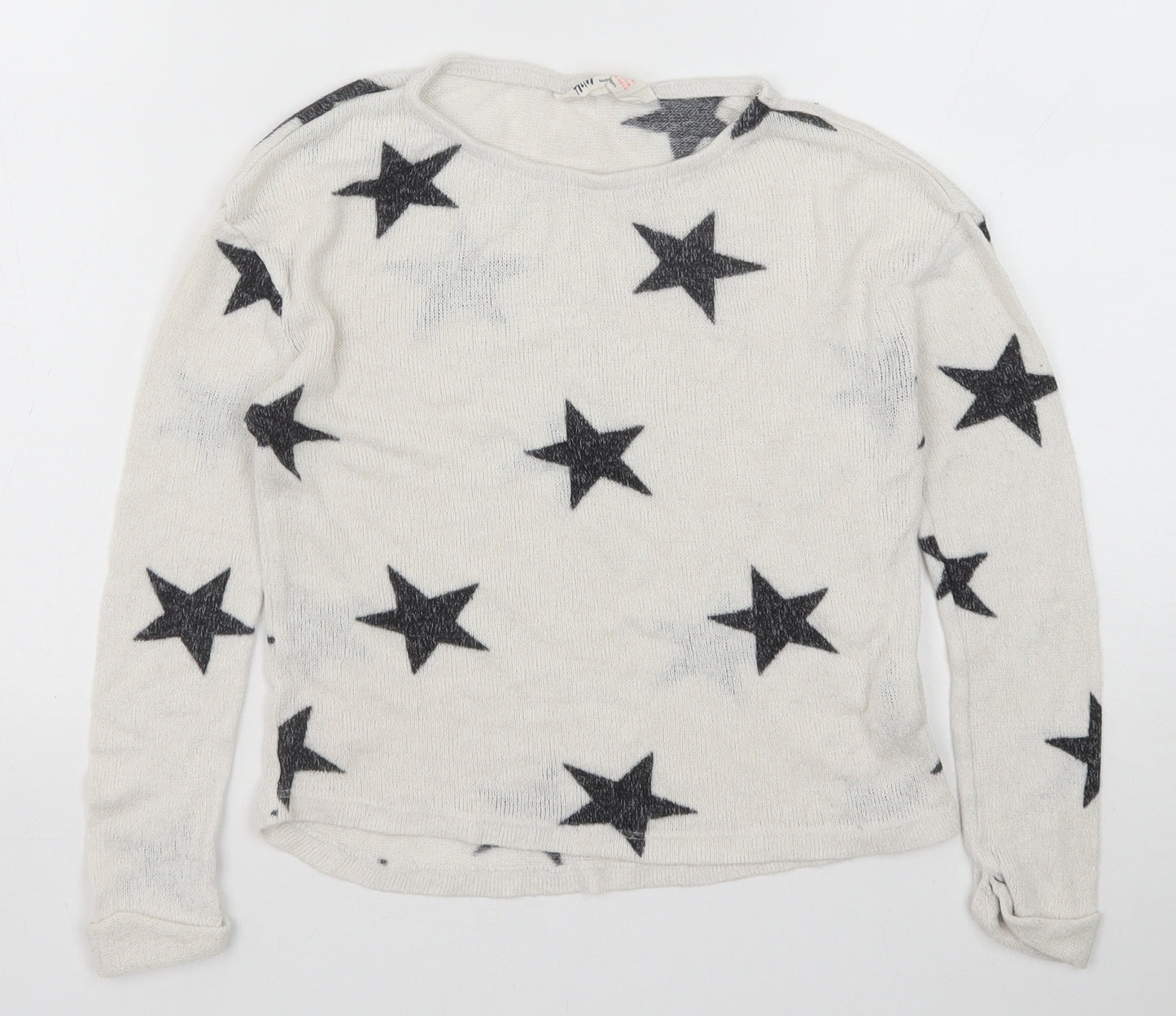 H&M Girls White Scoop Neck Geometric Viscose Pullover Jumper Size 9-10 Years Pullover - Stars
