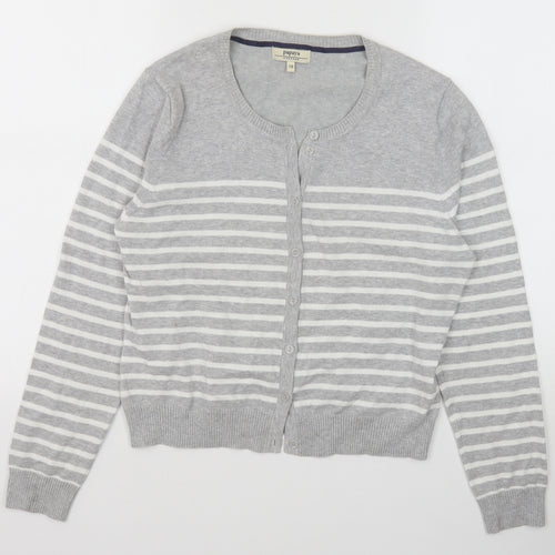Papaya Womens Grey Round Neck Striped Cotton Cardigan Jumper Size 14