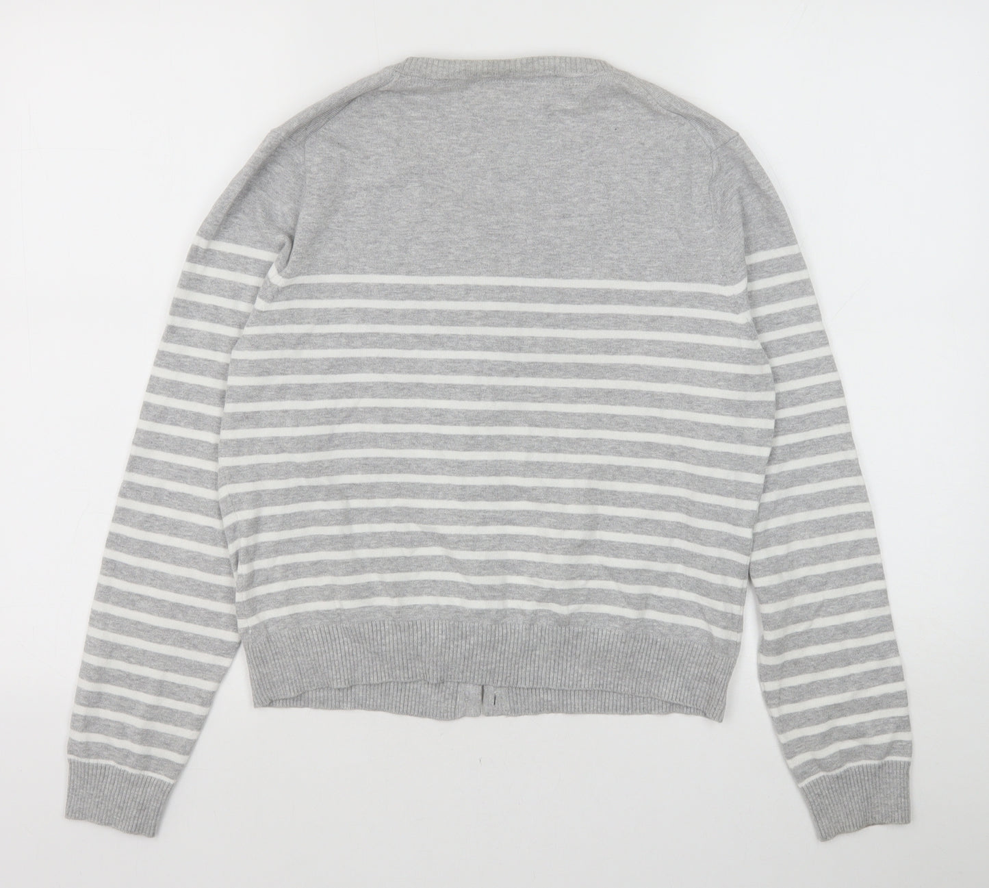 Papaya Womens Grey Round Neck Striped Cotton Cardigan Jumper Size 14