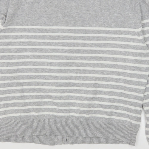Papaya Womens Grey Round Neck Striped Cotton Cardigan Jumper Size 14
