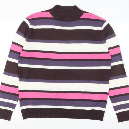 YS Collection Womens Multicoloured Mock Neck Striped Acrylic Pullover Jumper Size 16