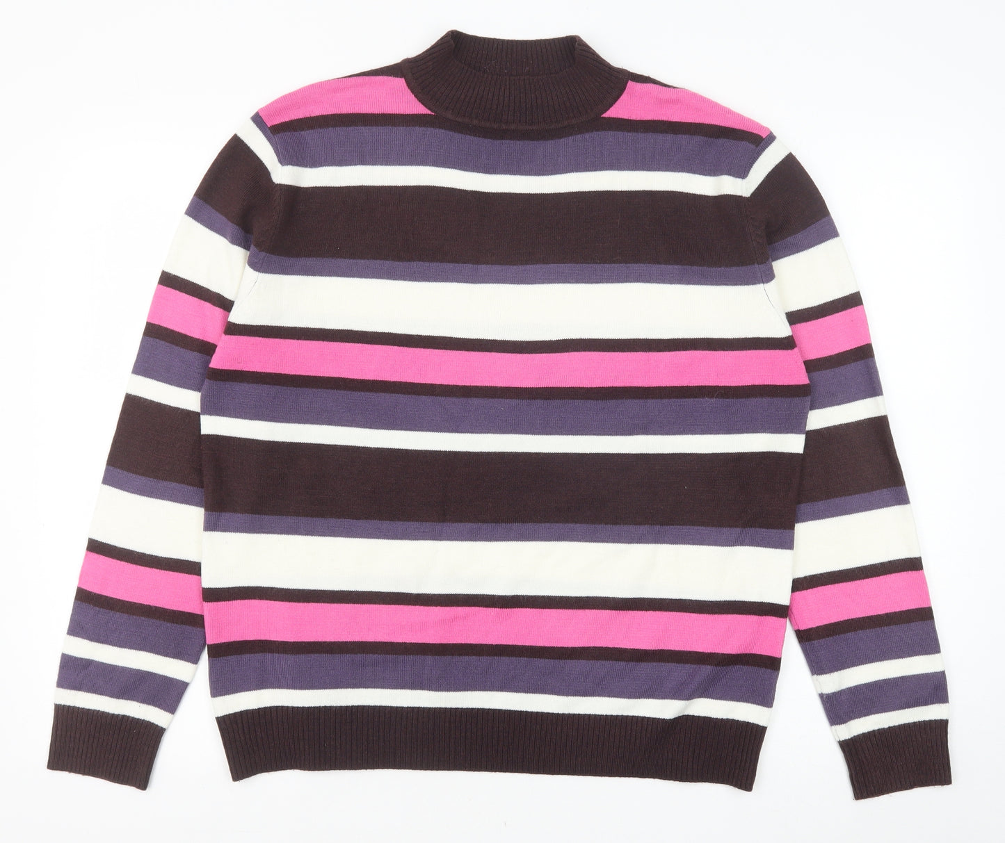 YS Collection Womens Multicoloured Mock Neck Striped Acrylic Pullover Jumper Size 16
