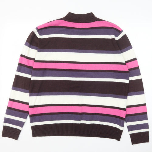 YS Collection Womens Multicoloured Mock Neck Striped Acrylic Pullover Jumper Size 16