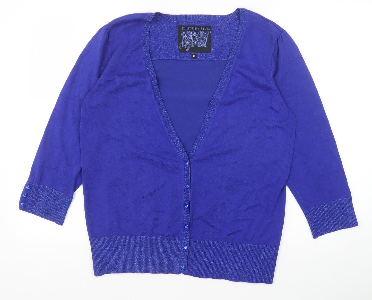 Butterfly Womens Blue V-Neck Viscose Cardigan Jumper Size 16