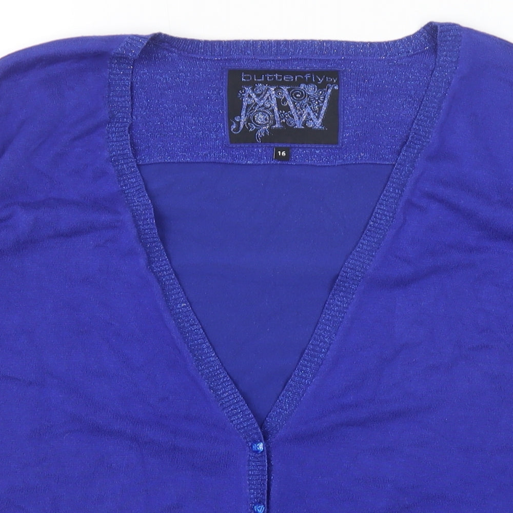 Butterfly Womens Blue V-Neck Viscose Cardigan Jumper Size 16