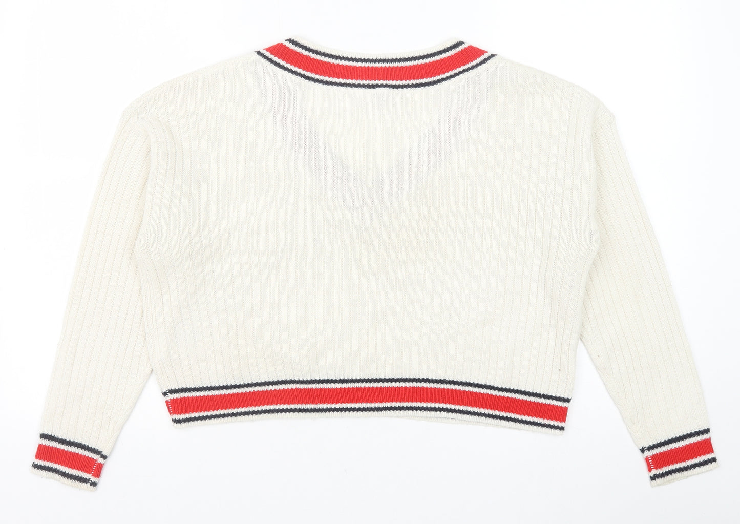 Divided by H&M Womens Ivory V-Neck Acrylic Pullover Jumper Size M