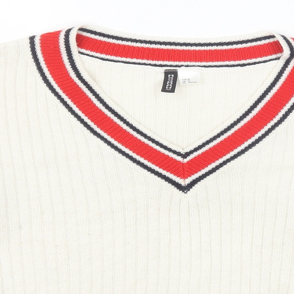 Divided by H&M Womens Ivory V-Neck Acrylic Pullover Jumper Size M
