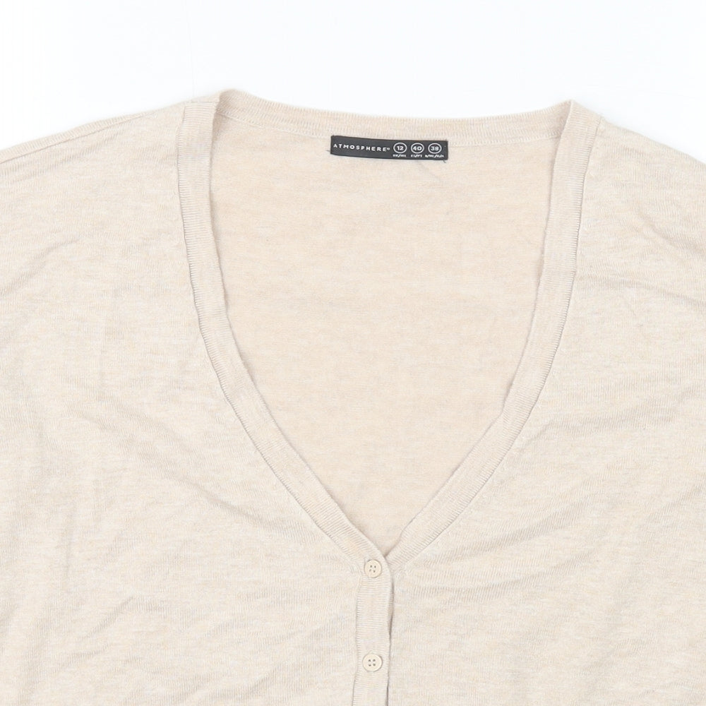 Atmosphere Womens Beige V-Neck Viscose Cardigan Jumper Size 12