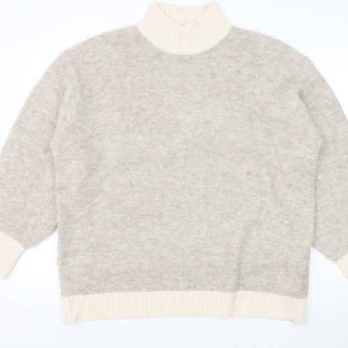 Marks and Spencer Womens Brown Mock Neck Acrylic Pullover Jumper Size L